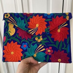 Colorful Floral Embroidered Clutch